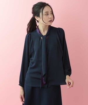 TARA JARMON バイカラーボータイブラウス