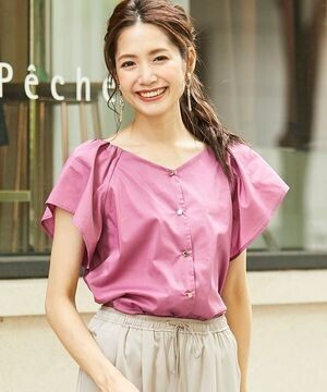 Perle Peche フレアスリーブ2wayブラウス