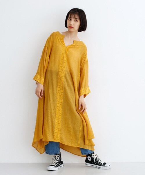 merlot レースサイドドレープワンピース
