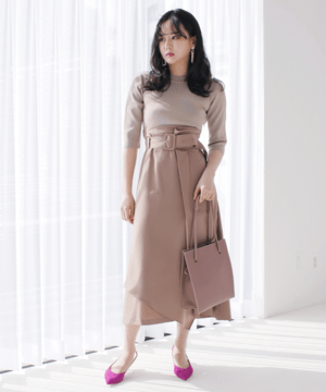 LADYMADE タックフロントニットドッキングワンピース