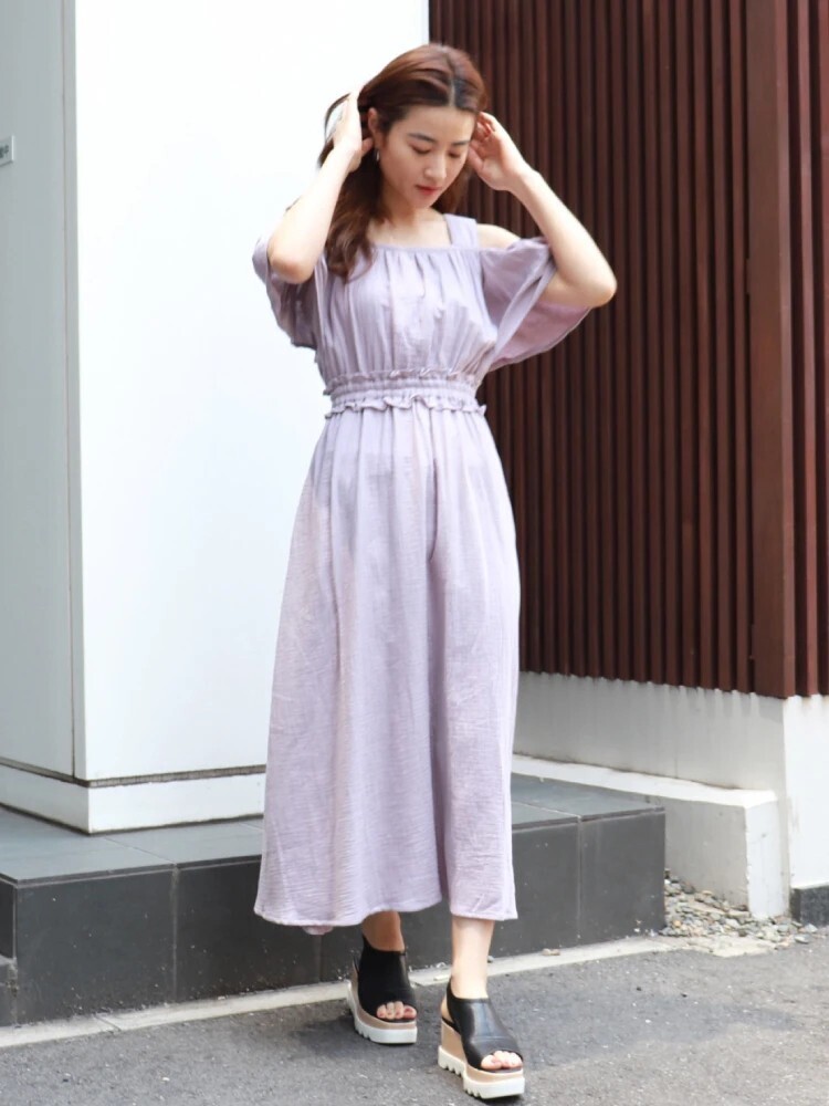 ECLIN ワイドストラップオフショルワンピース