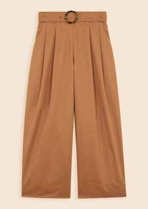 TARA JARMON CAMEL COTTON SATIN WIDE PANTS