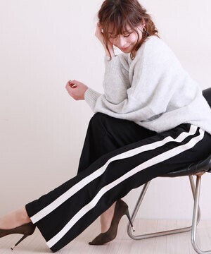 Sawa a la mode スリットサイドラインが素敵なモノトーンワイドパンツ
