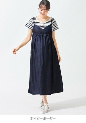 ANGELIEBE デニムキャミワンピース×フレアスリーブTシャツセット