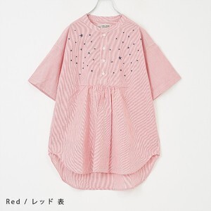 CUBE SUGAR ピンストライプ×刺繍 ヘンリーネック シャツ