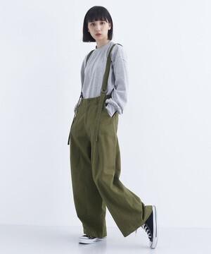 merlot コットンツイルサスペンダー付きワイドパンツ