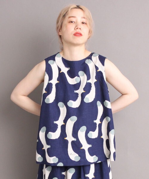 peu pres かもめプリント ノースリBL