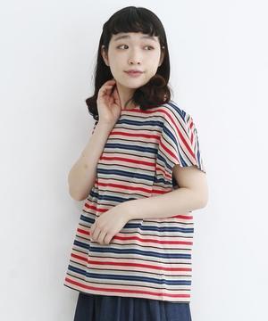 MERLOT IKYU マルチボーダーフレンチスリーブTシャツ