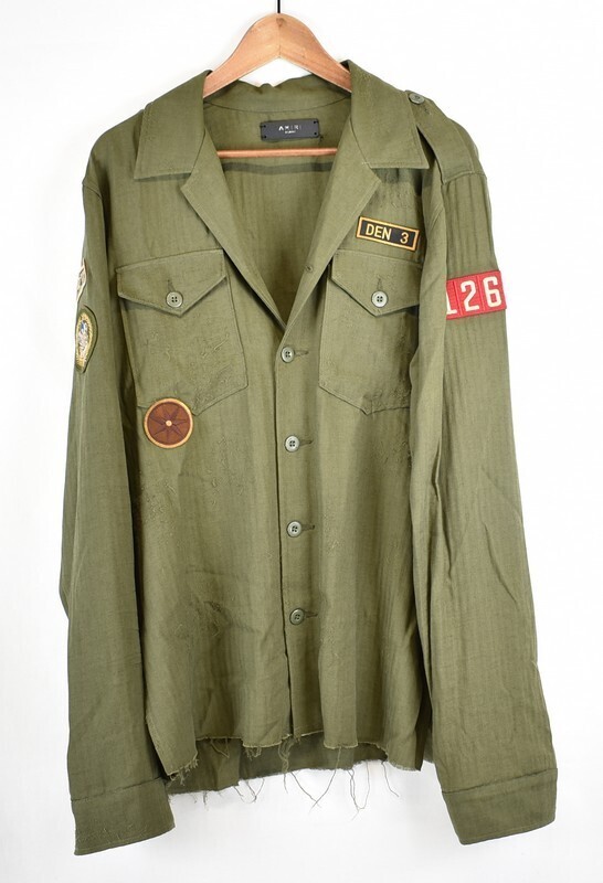 AMIRI net re-emblem damage processing military shirt