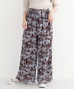 merlot ボタニカルシルエット柄シフォンパンツ