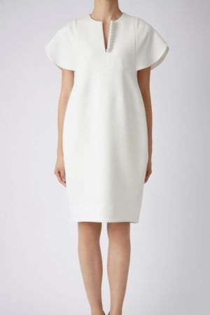 YOKO CHAN Flared-sleeve Pearl Slit-line Dress