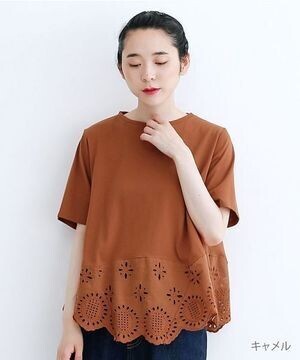 merlot カットワークレース裾切り替えプルオーバー