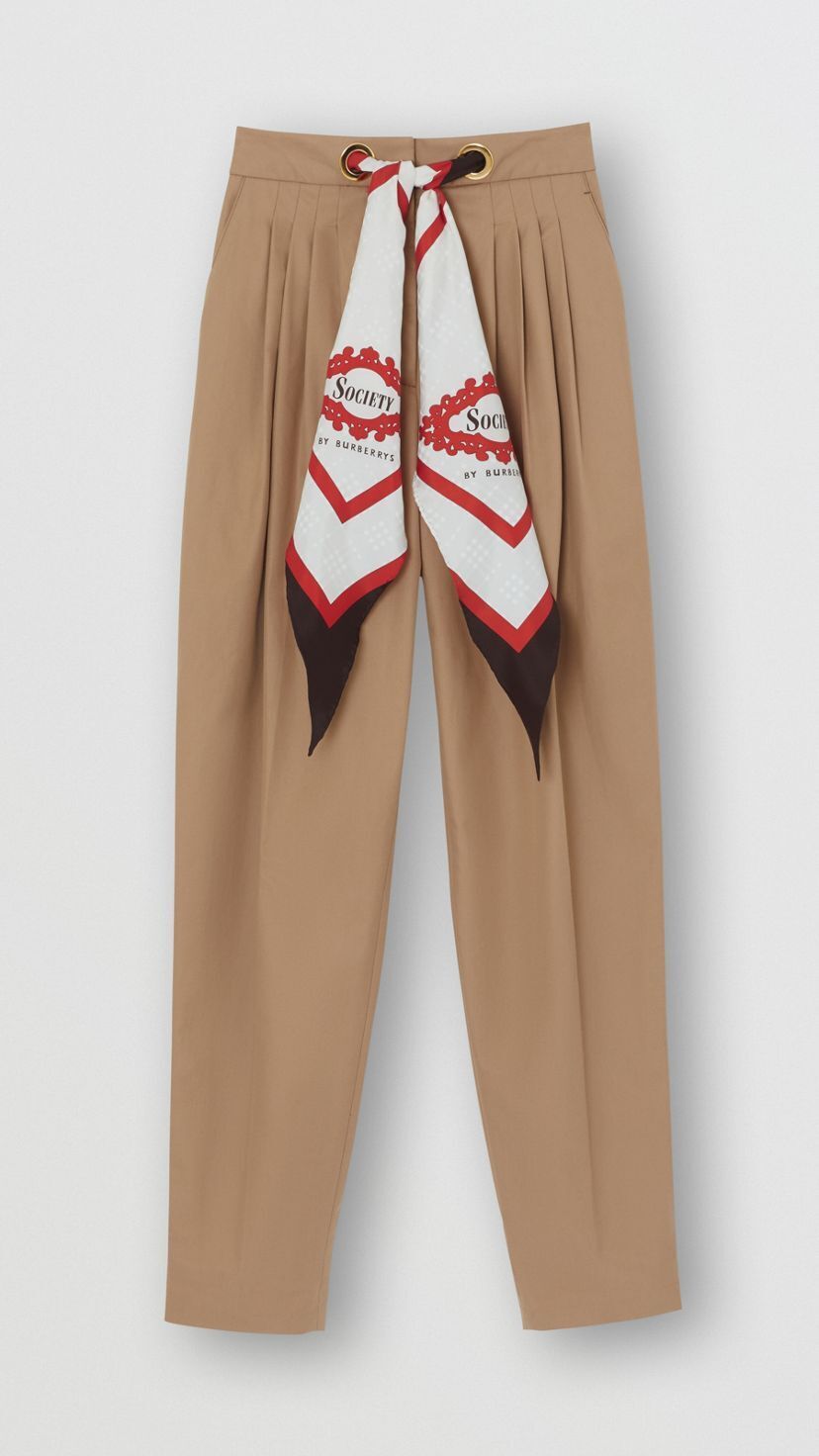 BURBERRY スカーフディテール コットン テーパードトラウザー