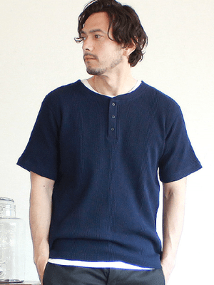 In’crewsive ランダムワッフルTシャツ ヘンリーネック