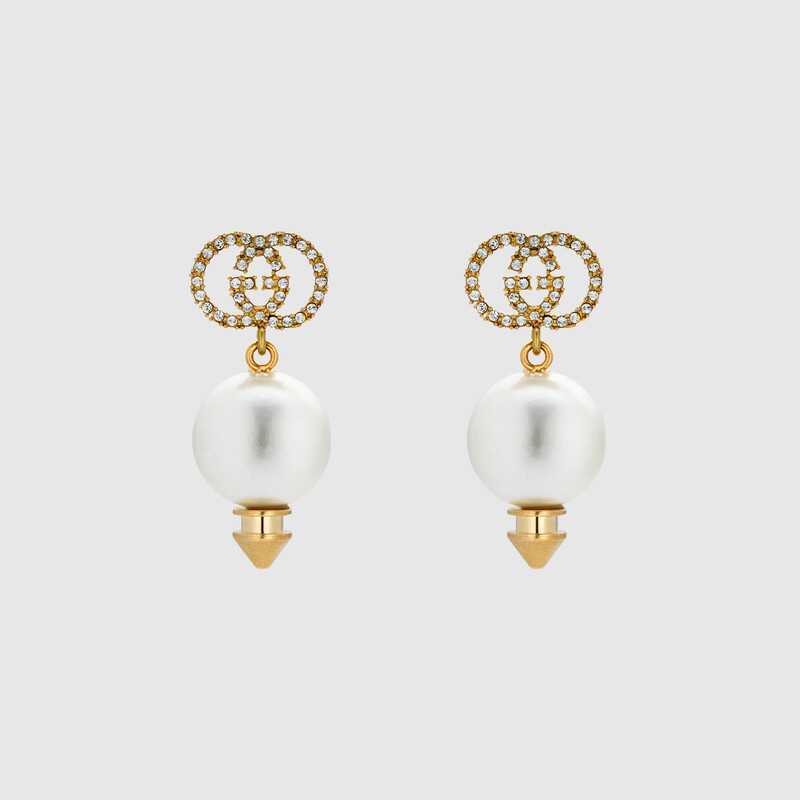 GUCCI パール付き インターロッキングG ピアス