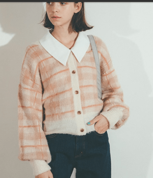 Heather チェックＶネックカーディガン