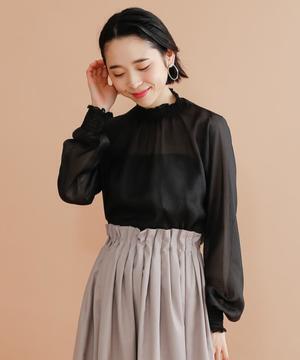 merlot plus チェック柄シャーリングシアーブラウス