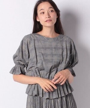 LANVIN en Bleu グレンチェック柄オーバーブラウス
