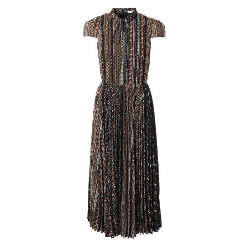 Alice + Olivia Bale Lace Insert Pleated Midi Dress, Multi Pattern