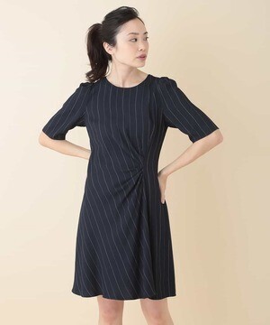 TARA JARMON ストライプイレギュラータックドレス