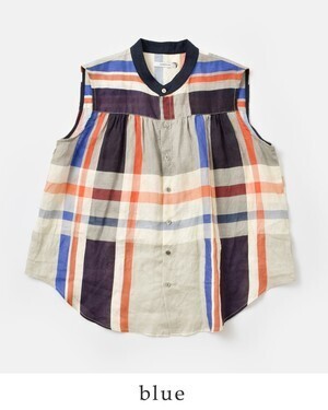 MANON linen BIC check no sleeve shirt
