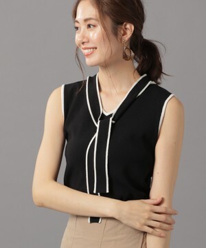 Andemiu ボウタイツキＶネックノースリーブニット