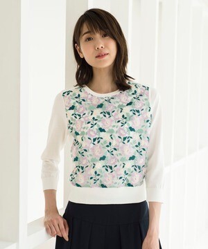 ANAYI チュールツートンフラワークルー　プルオーバー