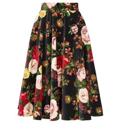 Dolce & Gabbana ローズプリント ベルベット スカート