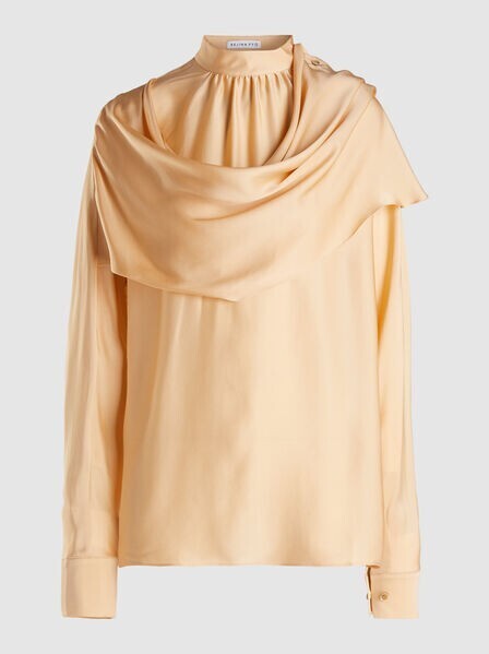 REJINA PYO Ira High-Neck Draped Silk Blouse