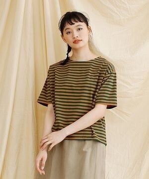 merlot フロントタックコットンボーダーカットソー