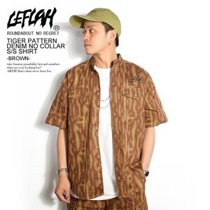 LEFLAH TIGER PATTERN DENIM NO COLLAR S/S SHIRT