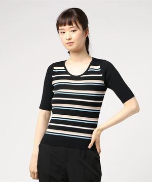 MEW’S REFINED CLOTHES 洗えるマルチボーダー5分ニット