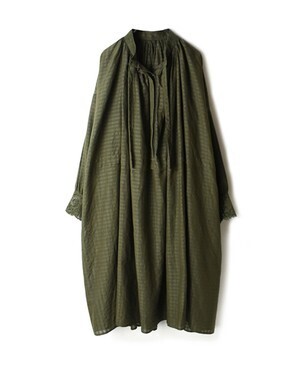 maison de soil CHECK GATHERED DRESS