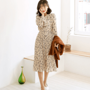 MERONGSHOP フラワープリーツワンピース