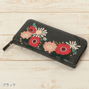 FLAPPER お花アップリケ長財布