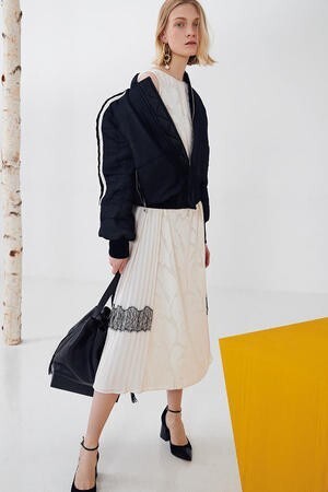 ADEAM PLEATED LACE RUFFLE DRESS