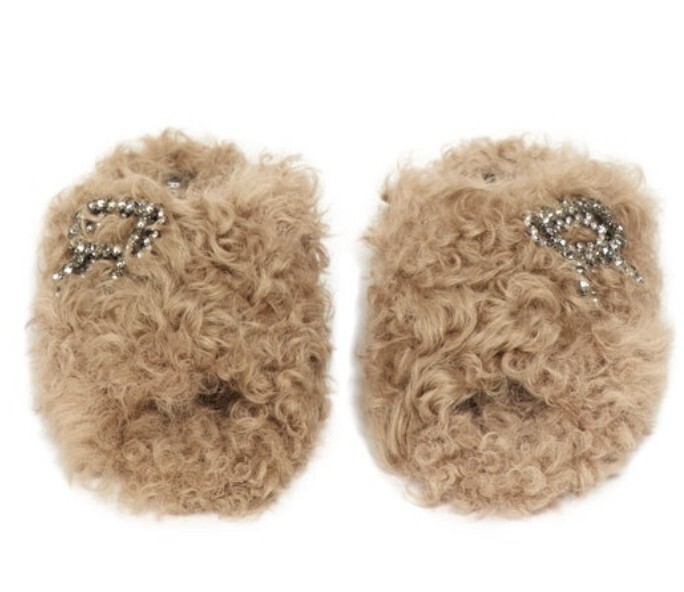 ROCHAS Crystal-embellished shearling slides