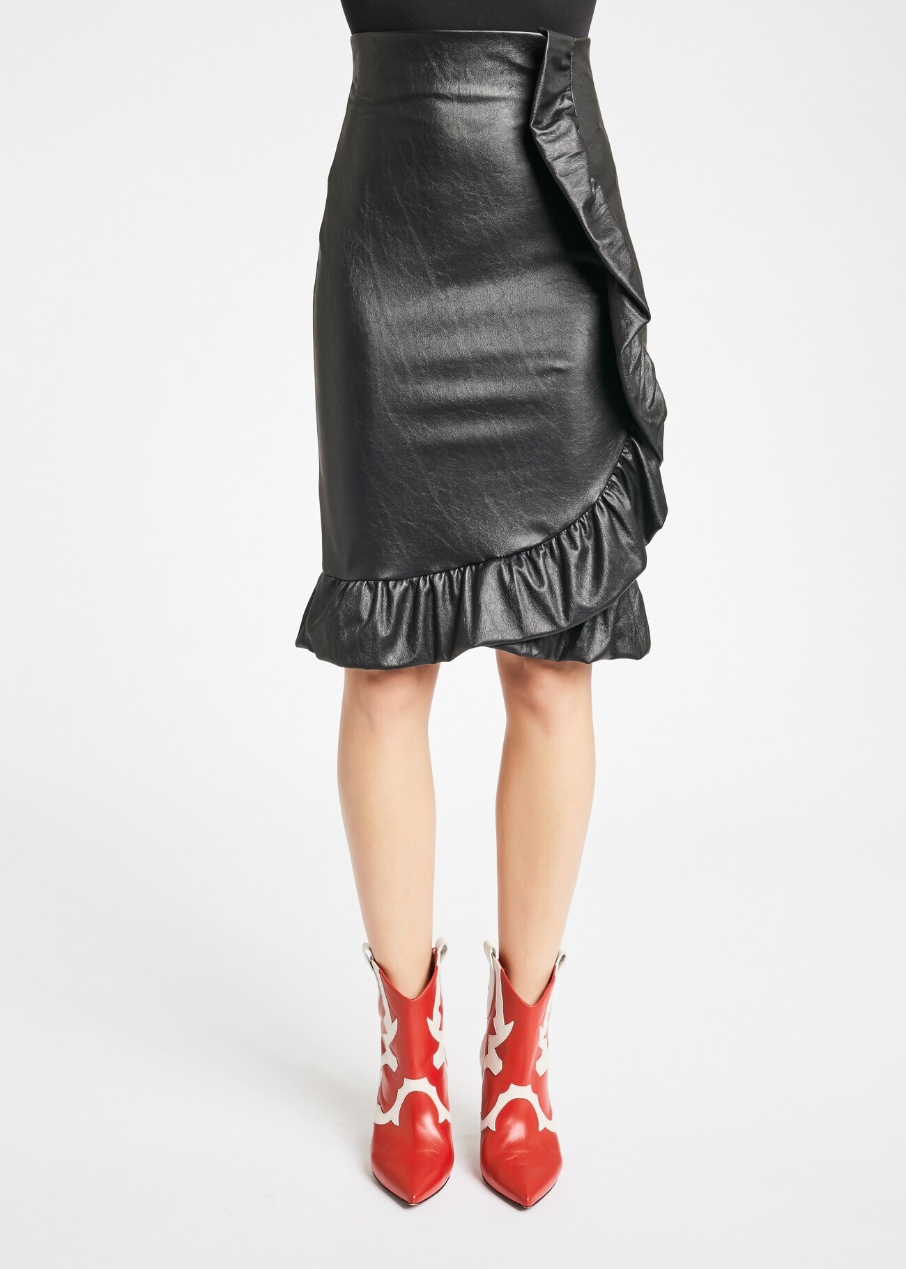 DENNY ROSE Nappa-leather look midi skirt