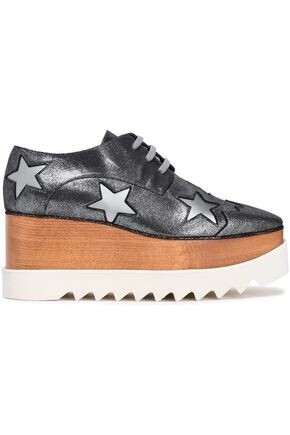 Stella McCartney Laser-cut metallic faux leather platform brogues