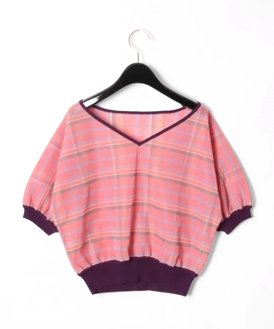 GRACE CONTINENTAL シアーチェックニットトップ