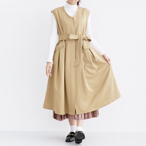 merlot Vネックウエストリボンロングワンピース