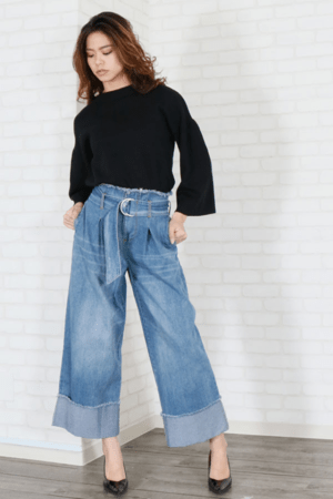 &g’aime ロールアップハイウエストワイドデニム(988-62604)