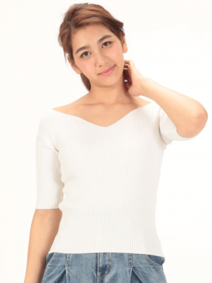 &g’aime &g’aime【958-60000】カーブネックリブニット