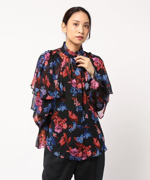 LANVIN en Bleu フラワープリントフリルブラウス