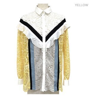 Adonisis 2トーンレース カラーブロックブラウス