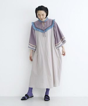 merlot 配色フリルワンピース