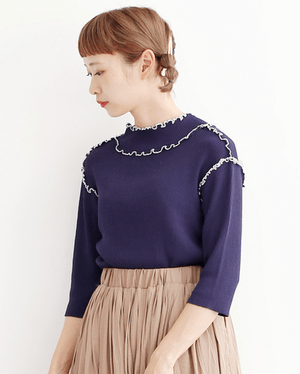 merlot メロー配色リブニットトップス
