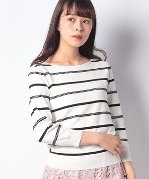 JUSGLITTY 7分袖マルチボーダーニット
