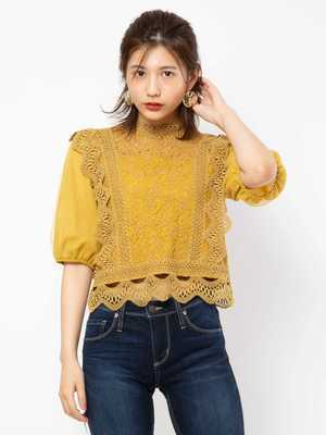 CECIL McBEE 異素材レースブラウス