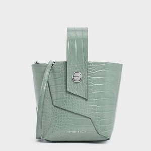 CHARLES & KEITH Croc-Effect Wristlet Handle Bucket Bag